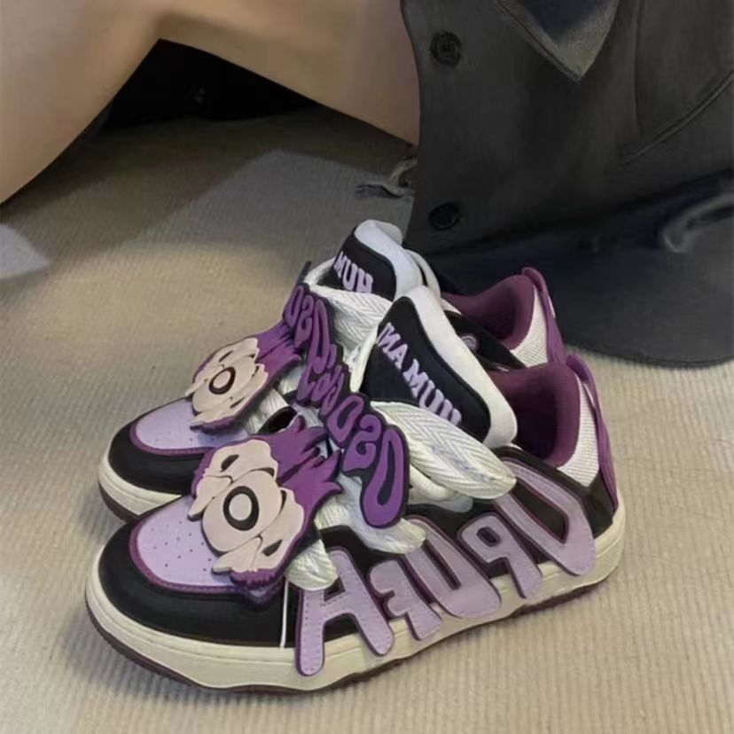 Ddmysports Thick Soled Casual Sports New High Street Letter Splicing Bread Women Couple Skateboarding Shoes For Outdoor Shoes