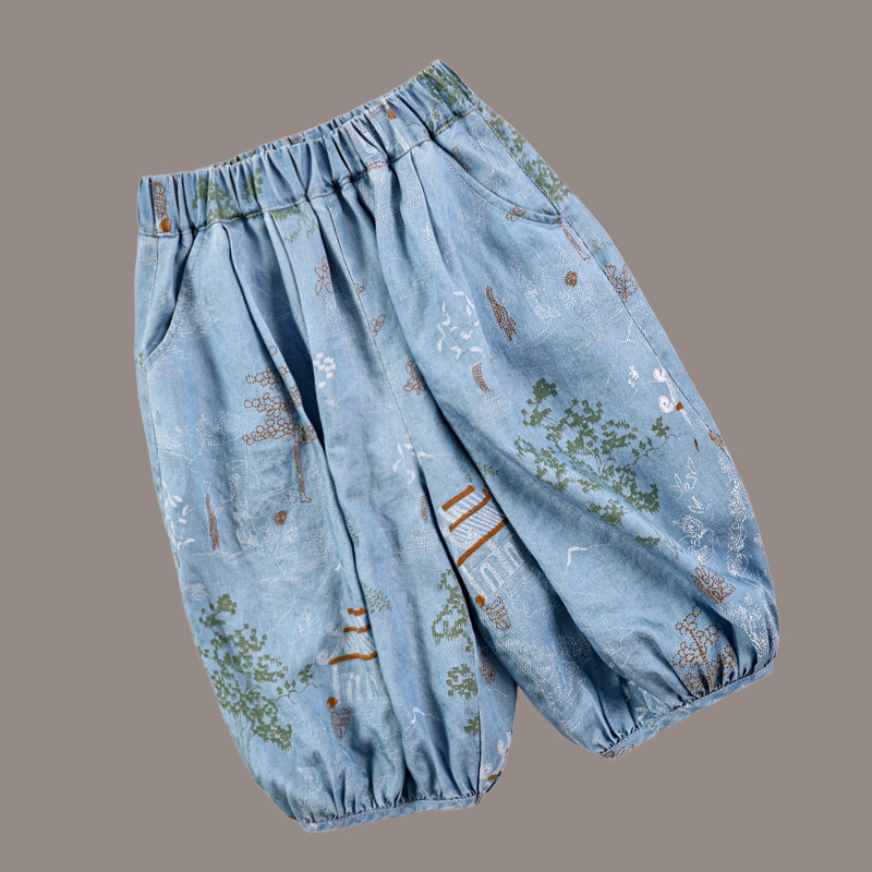 Summer children's explosive new Tencel cowboy short-sleeved suit boys and girls new Chinese Hanfu cowboy two-piece suit