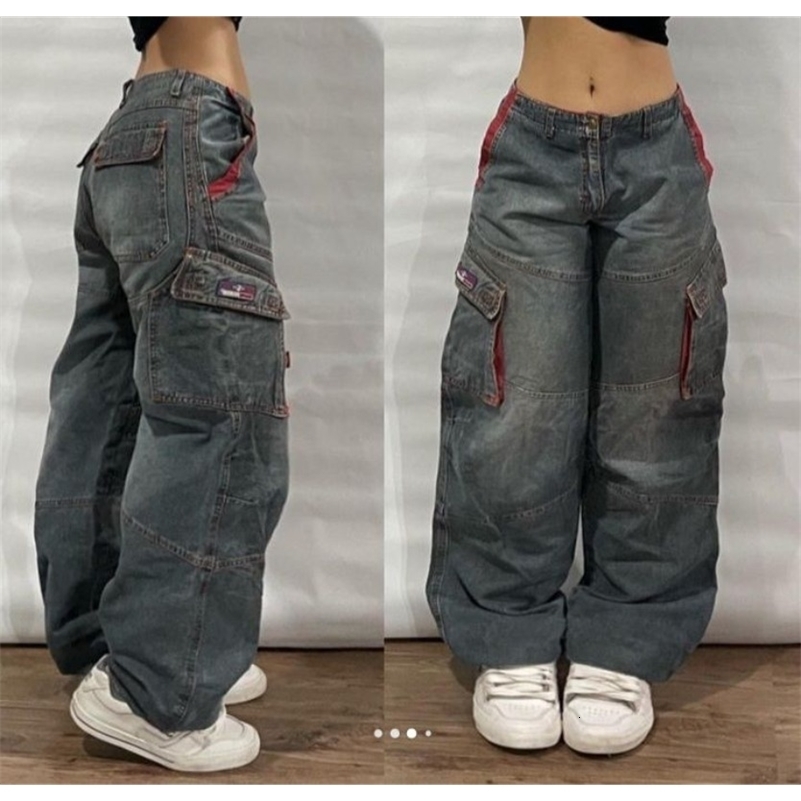 Y2K Retro Jeans SIRI Harajuku High Street Hip Hop men and women Pocket Loose Jeans Gothic High Waist Wide Denim Trousers 240810