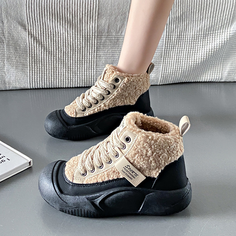 Ddmysports Winter Velvet Little White New Korean Edition Instagram Female Students Thick Sole Eightening Sports Board Shoes Casual XF Outdoor