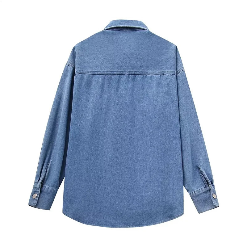 KEYANKETIAN Autumn Womens Pearl Embellished Denim Shirt French Style Fashion Buttons Long Sleeve Loose Crop Top Chemise 240812