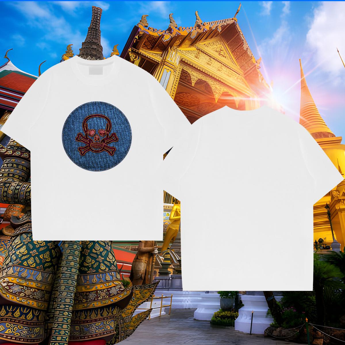 2024 DIY T shirt skull Clothes 100% Cotton 230g Street Casual Wholesale Black White Pure Cotton Couples T Shirts