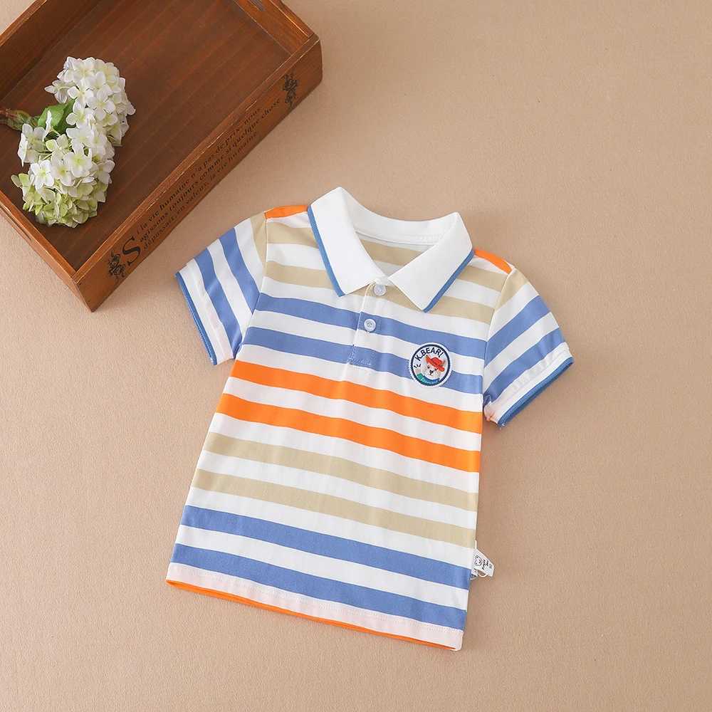 Baby Boys Polo Shirts High-quali Summer Short Sleeved Striped Top Shirt Clothes 2T-6T Kids Turn-down Collar TshirtsXJ241225