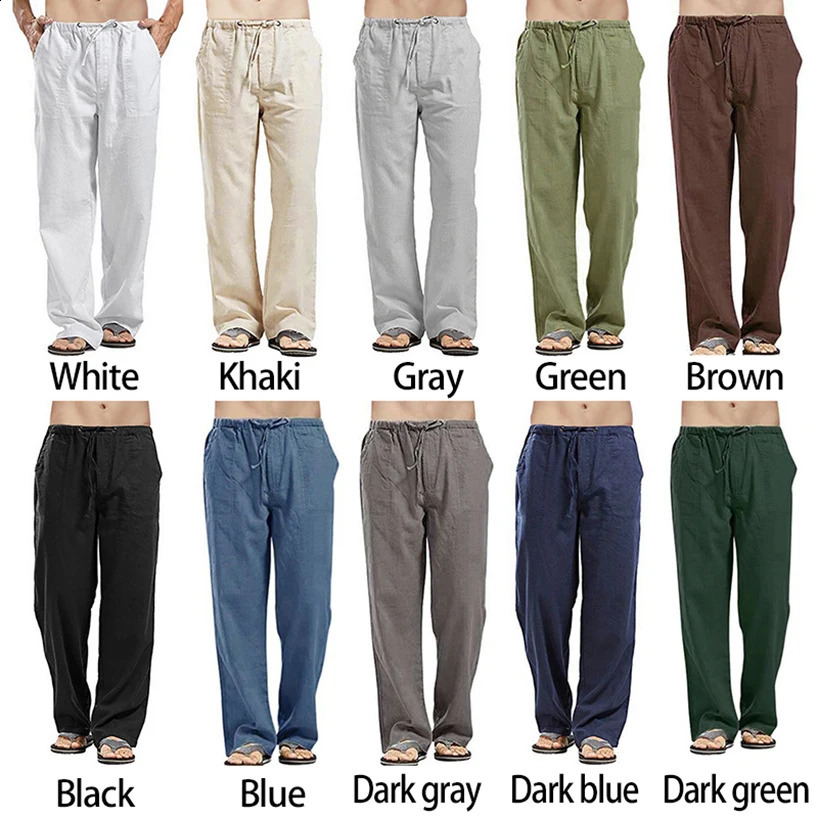 Linen Trousers for Men Wide Cargo Pants Summer Oversize Plus Size 5XL Linens Streetwear Spring Harajuku Mens Clothing 240812