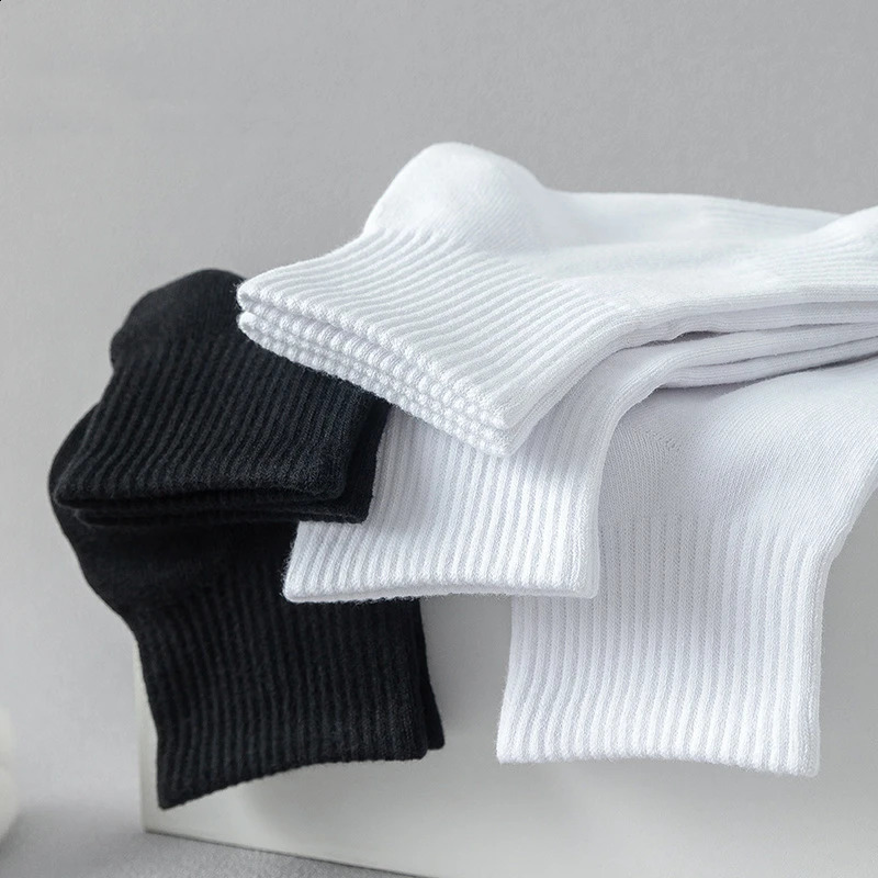 5 Pairslot 100% Cotton Mens Socks Spring Autumn Black White Absorption Womens Boat Socks Anti-Odor Breathable Sports Socks 240812