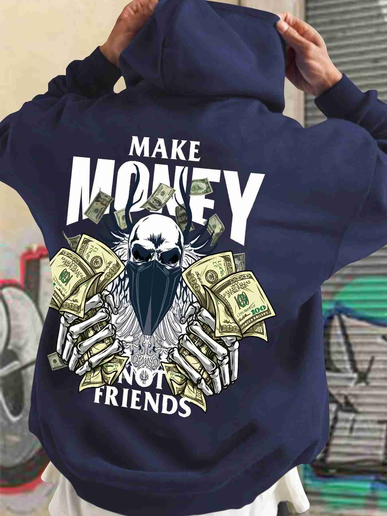 MAKE MONEY NOT FRIENDS Letter Print Cotton Hooded Autumn Long Sleeve Sport Pullover Sweatshirt For Men Women Streetwear HoodieXJ240812
