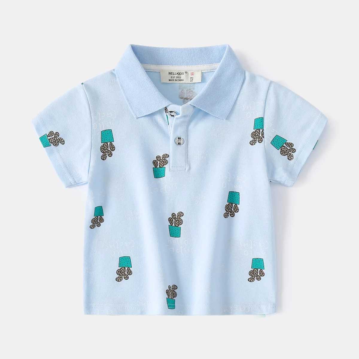 Summer Boys Short Sleeve Casual Breathable Cotton Print T-shirt Kids Contrast Color Full Printed Polo Shirt 3-8 YearsXJ241225