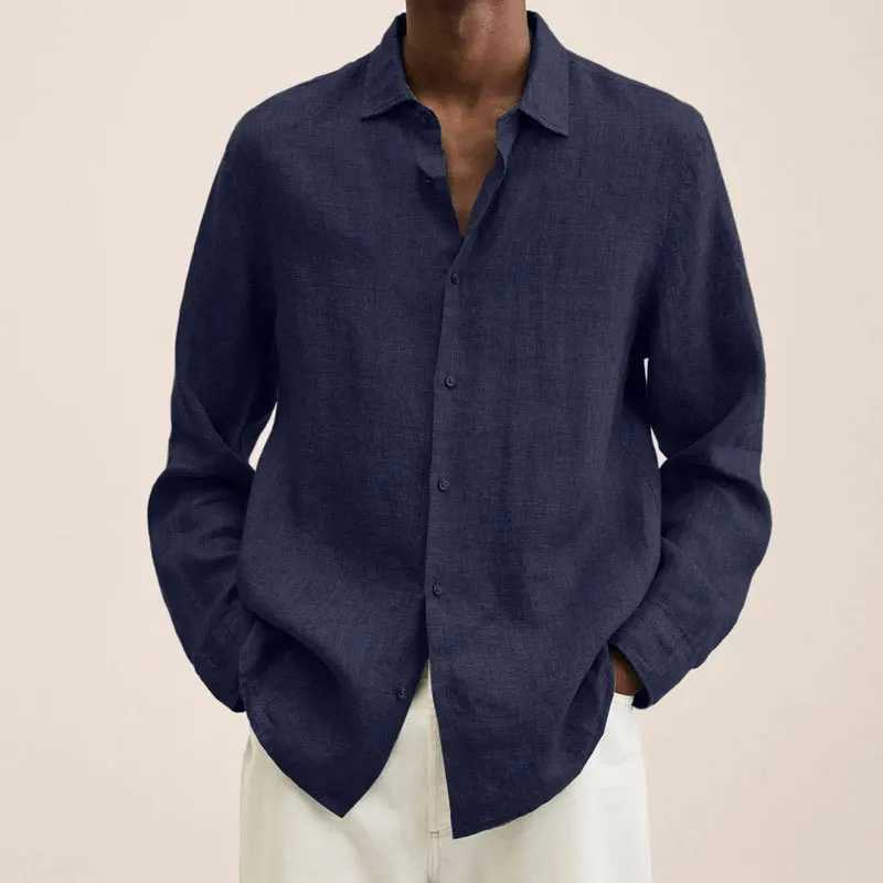 Oversized S-5XL Men Cotton Linen Blouse Tops Summer Spring Turn Down Collar Long Sleeve Office Work Blouse Shirts SZE-ST22071XJ240812