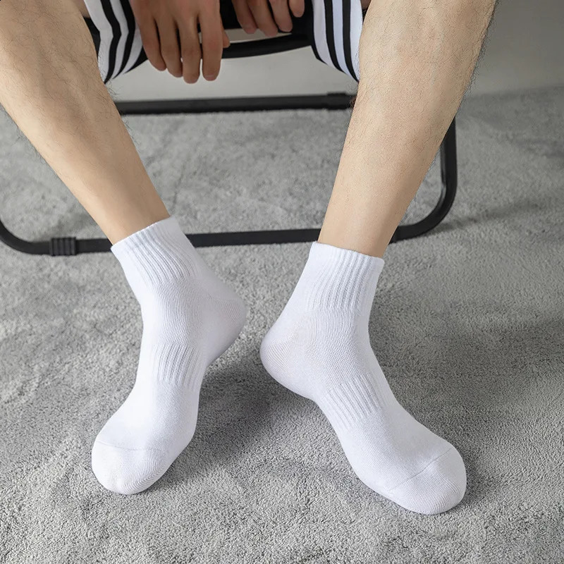 5 Pairslot 100% Cotton Mens Socks Spring Autumn Black White Absorption Womens Boat Socks Anti-Odor Breathable Sports Socks 240812