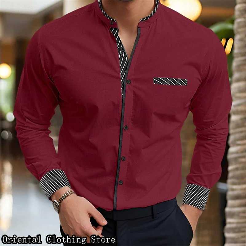 Mens casual shirt business travel long-sleeved mens design simple and fashionable solid color shirt large size XS-6XLXJ240812