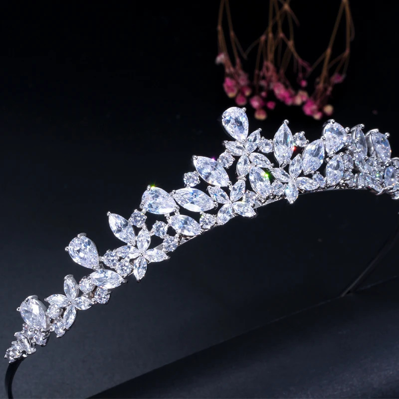 CWWZircons High Quality Cubic Zirconia Romantic Bridal Flower Tiara Crown Wedding Bridesmaid Hair Accessories Jewelry A008 240805
