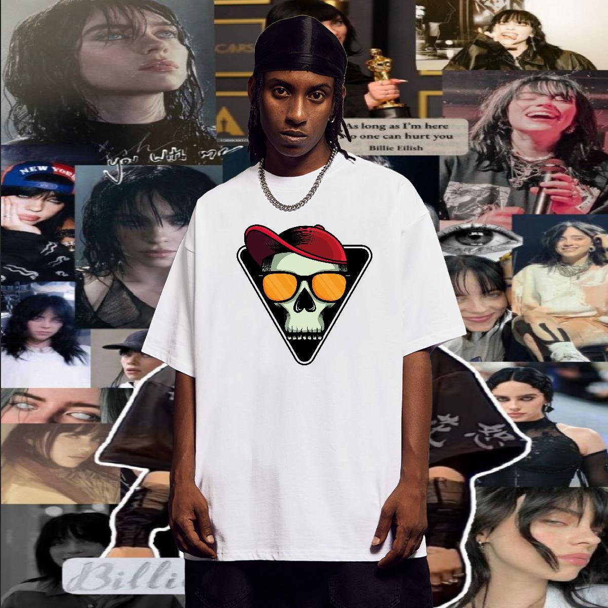 Brand Men T Shirts skull Wear 230g Cotton Anime Printing Street Cool DIY Logo Oversized Breathable Tshirts
