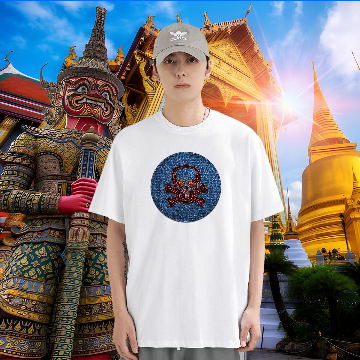 2024 DIY T shirt skull Clothes 100% Cotton 230g Street Casual Wholesale Black White Pure Cotton Couples T Shirts