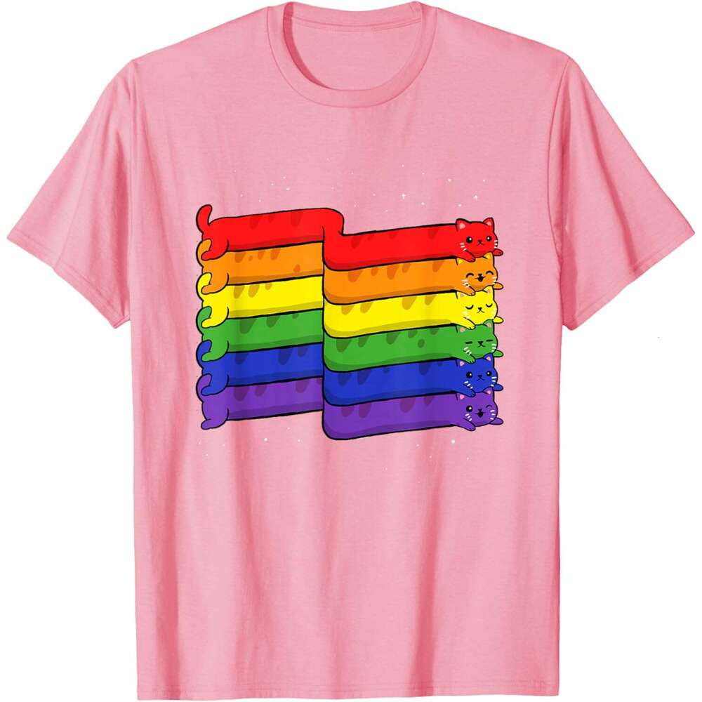 T shirt for Mens Rainbow Cats Shirt LGBTQ+ Kitty Lover Pride Month Lgbt Flag T-Shirt Shirts Tshirt Graphic Tee Casual Tops Clothes Short sleeve