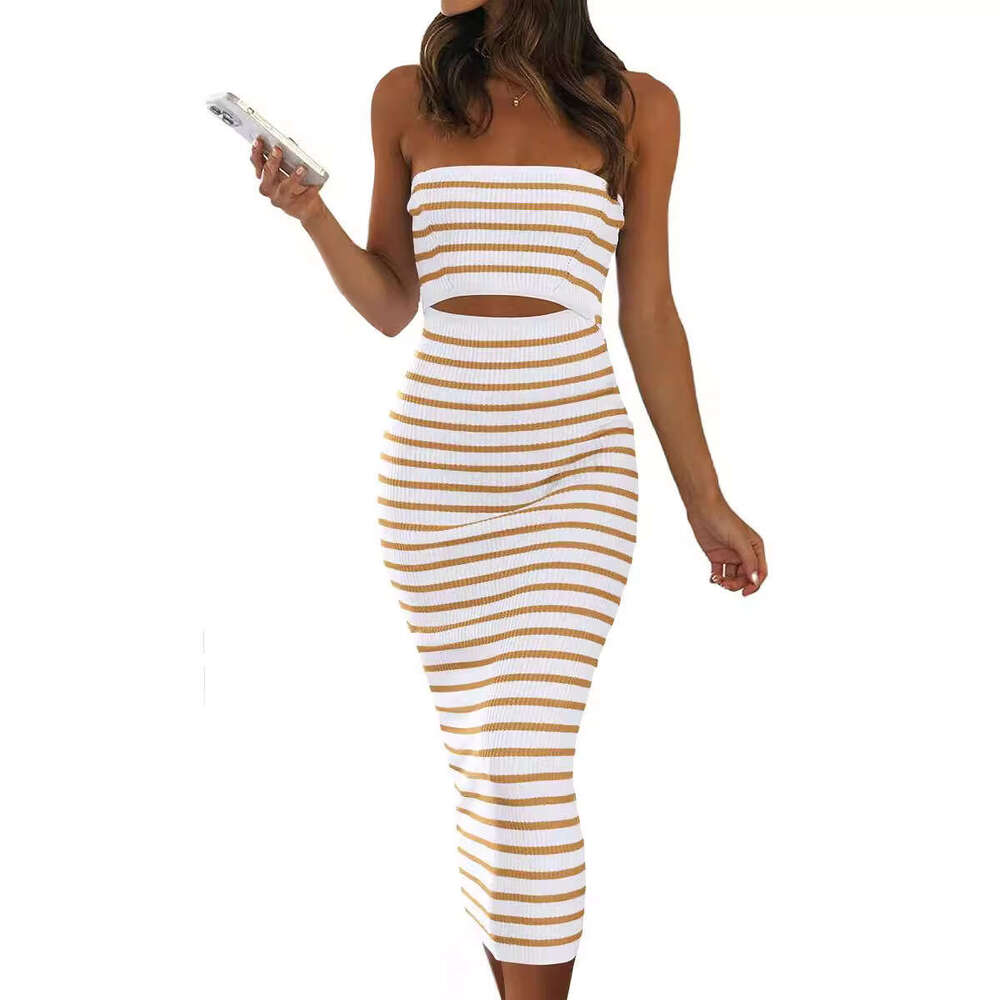 2024 Summer New TIKTOK Womens Knitted Strapless Slim Fit Hip Hugging Long Dress Long Summer Dress Fishtail Dress Loose Bifurcated Silk Dress Lace Dres