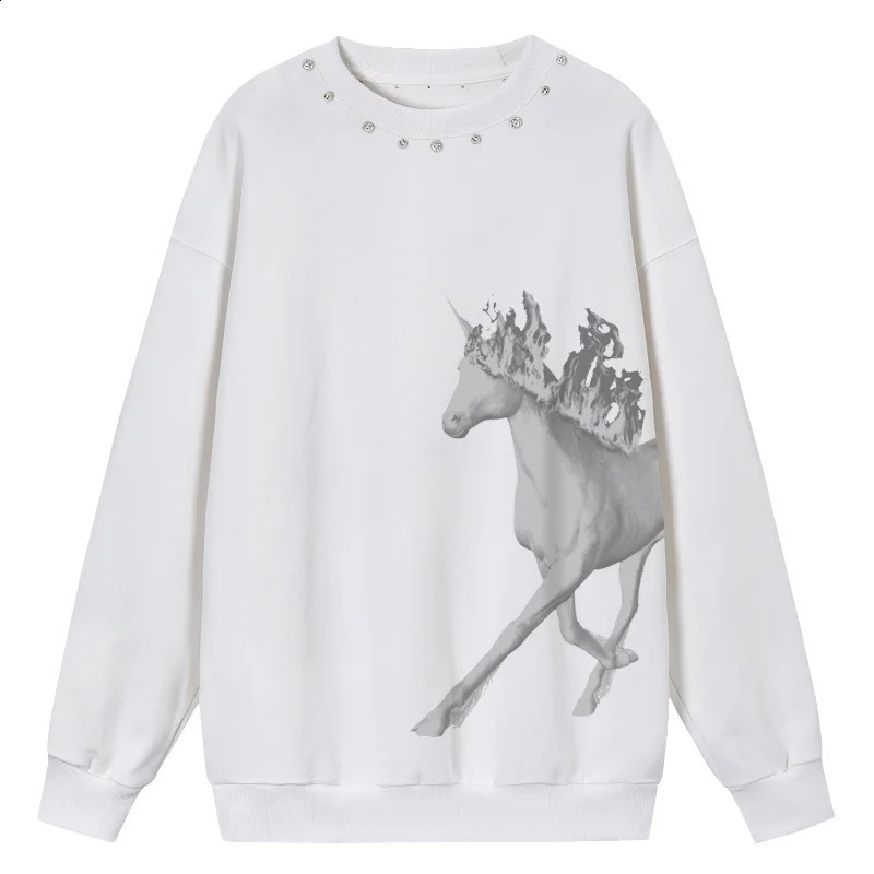 Quality American Street Y2kLong Sleeve T-shirt Vintage Wash Old Cartoon Art Picture Loose Mens Long Sleeve T-shirt 240812