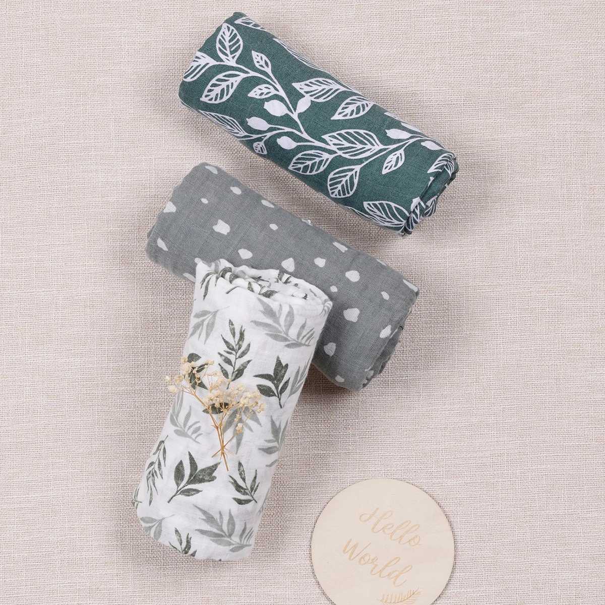 HappyFluent 3-piece/set soft baby flat patterned swaddle 100% cotton baby blanket packaging suitable for newbornsW240810