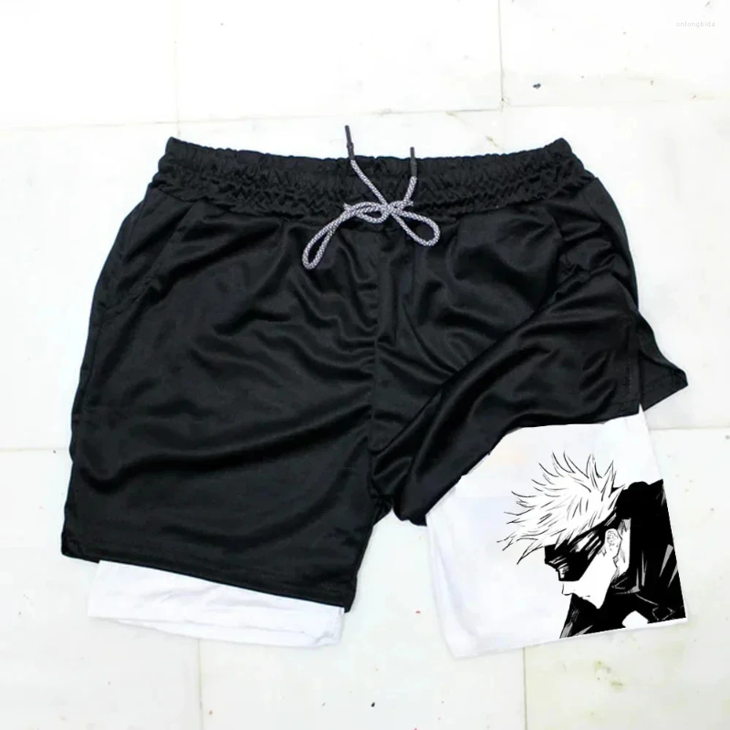 Mens Shorts Anime 2 In 1 Quick Drying Breathable Summer Gym Pocket Running Workout Fitness Basketball Sportswear M-3XL
