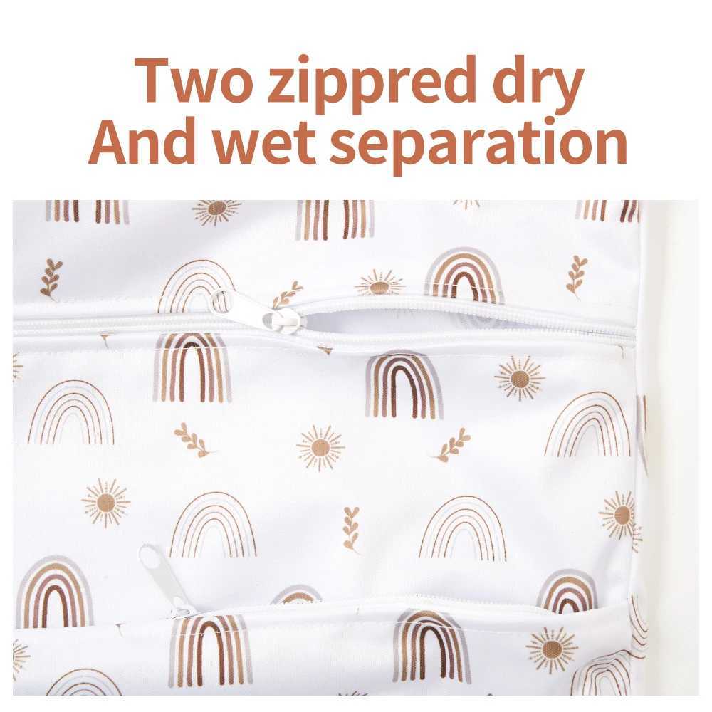 HappyFluent 30 * 40cm 2 Zipper Pocket Wet/Dry Urine Bag Handcart and Baby Bed Hangable Waterproof Reusable Mummy Travel Bag W240812