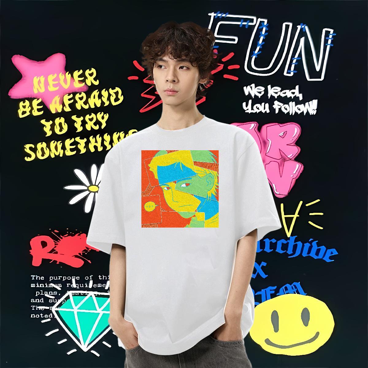 Factory Direct T Shirts Men portrait Tops Shirt 230g Cotton Casual Beach Wholesale Plus Size Cartoon Crew Neck Men Tshirts