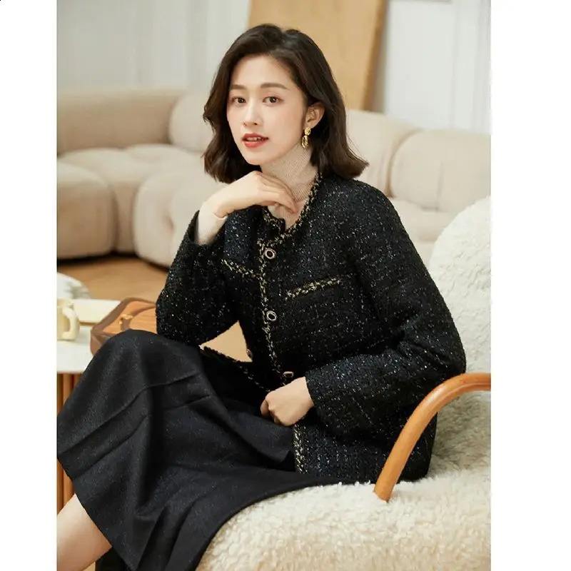 Women Spring Autumn Small Fragrance Tweed Coat Female Short Single-breasted Jackets Ladies O-neck Loose Outerwear Q183 240812
