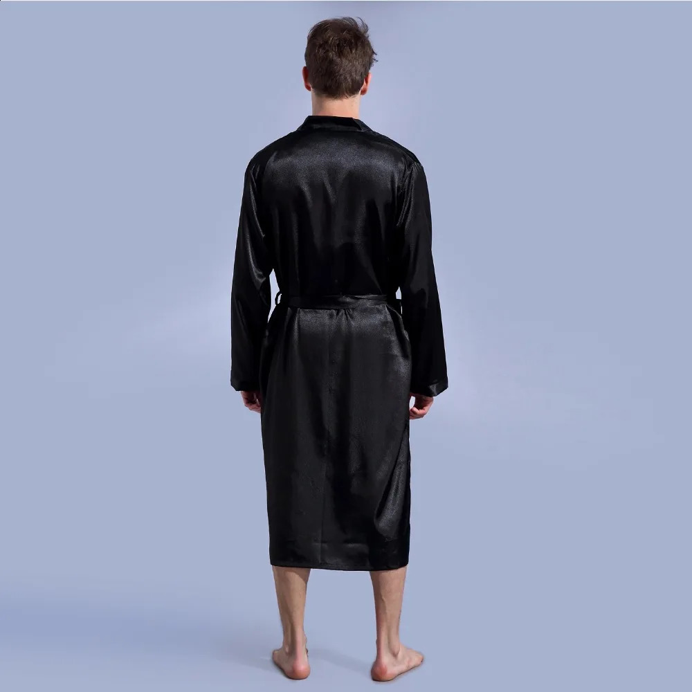 Black Long Sleeve Chinese Men Rayon Robes Gown Male Kimono Bathrobe Sleepwear Nightwear Pajamas S M L XL XXL 240812
