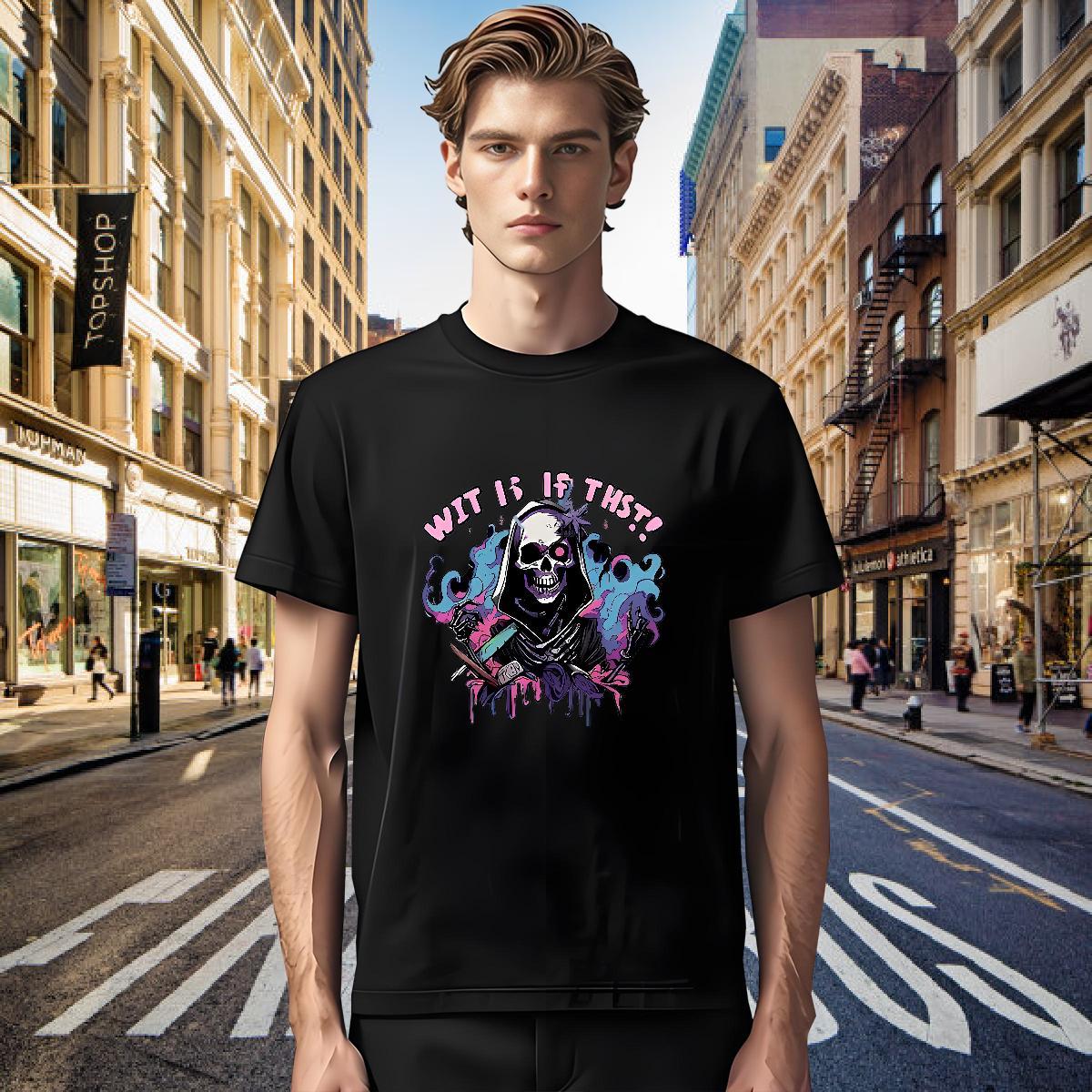 Fashion Designer Man T Shirts skull Tops 230g 100% Cotton Anime Printing Street Unisex Cartoon Print Breathable Crew Neck Tshirts