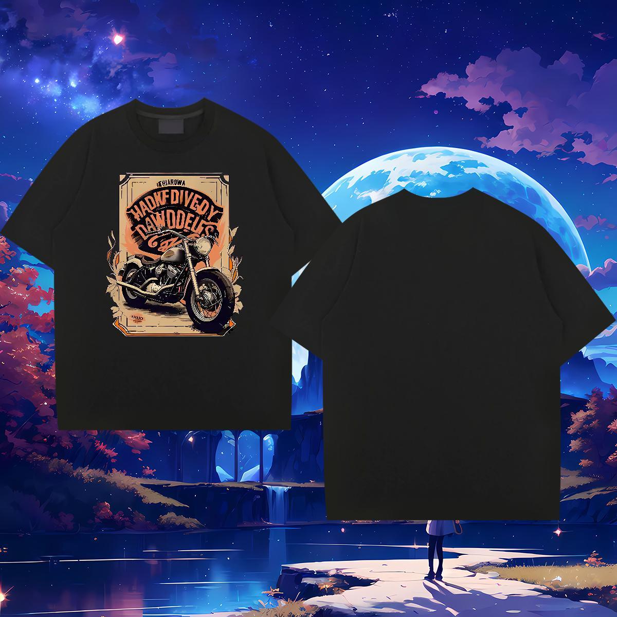 Free Shipping Men Tees Motorcycle 230g Pure Cotton Street Casual Round Neck Short Sleeve Man T Shirts Anime Print 2024 Summer Tees Shirts
