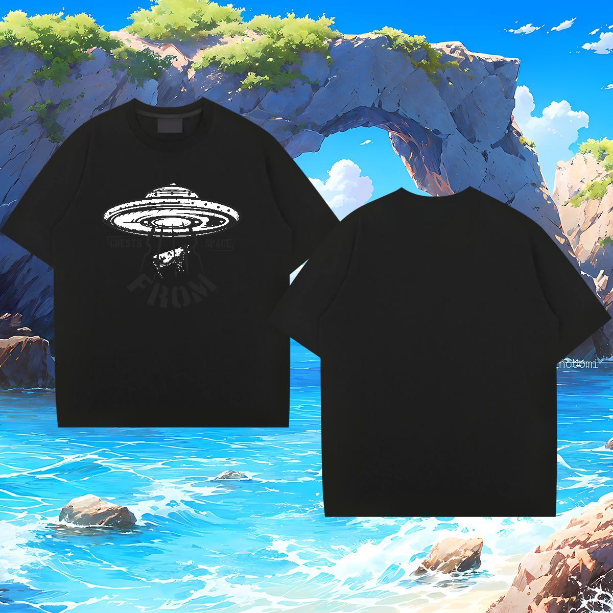 Loose Mens Tshirts UFO 230g Cotton Outdoor Breathable Crew Neck Man T Shirts Customized Print 2024 DIY Clothings