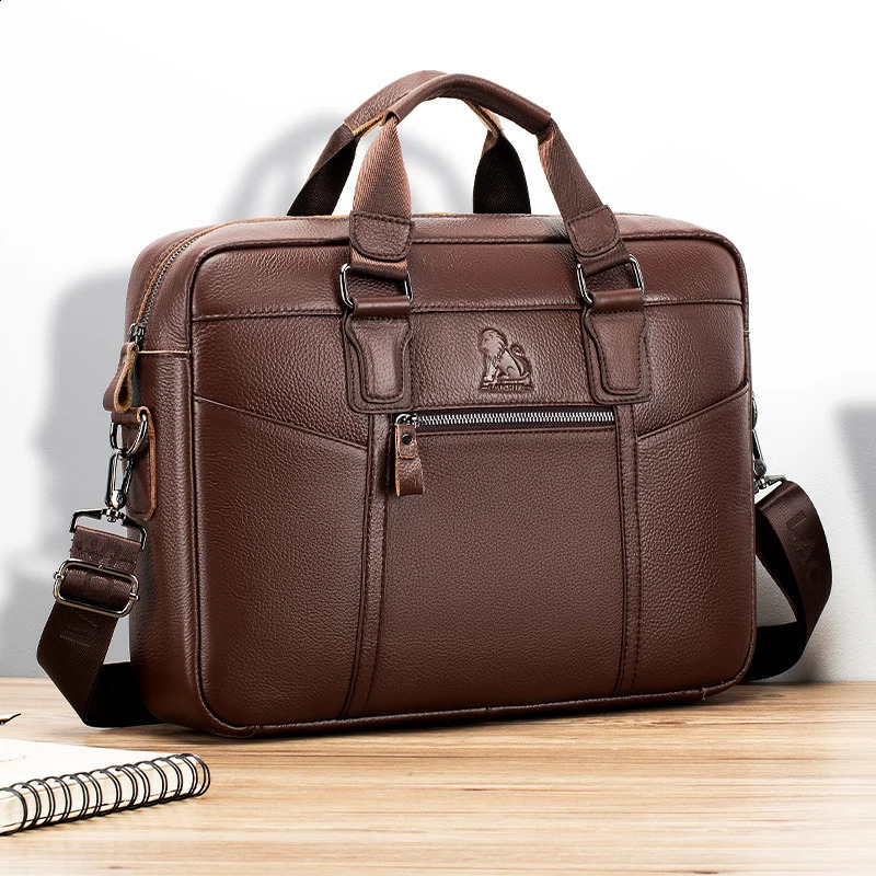 Cowboy leather mens briefcase large capacity 15 inch computer bag business single shoulder carrying 240810