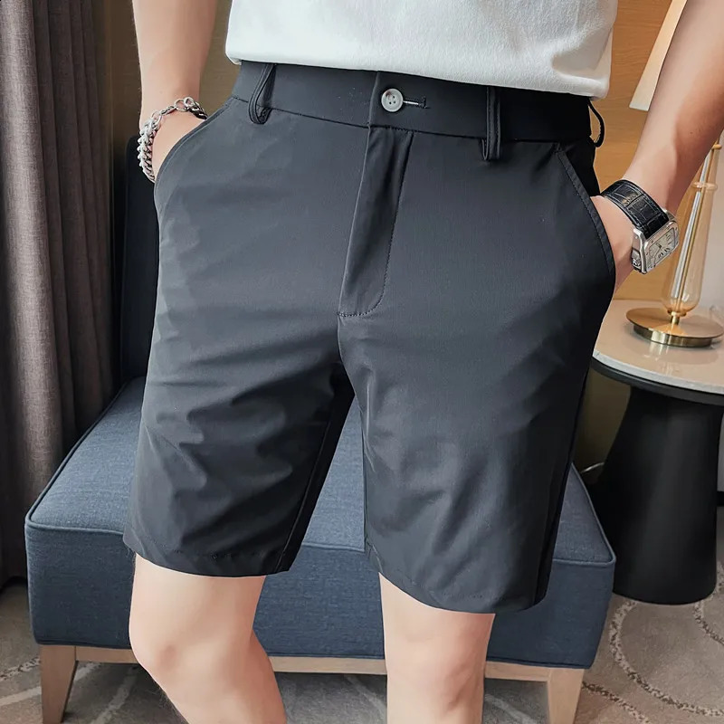 Korean Style Mens Summer Casual Elastic Force ShortsMale Slim Fit High Quality Business Thin Suit Shorts Plus size 29-36 240812