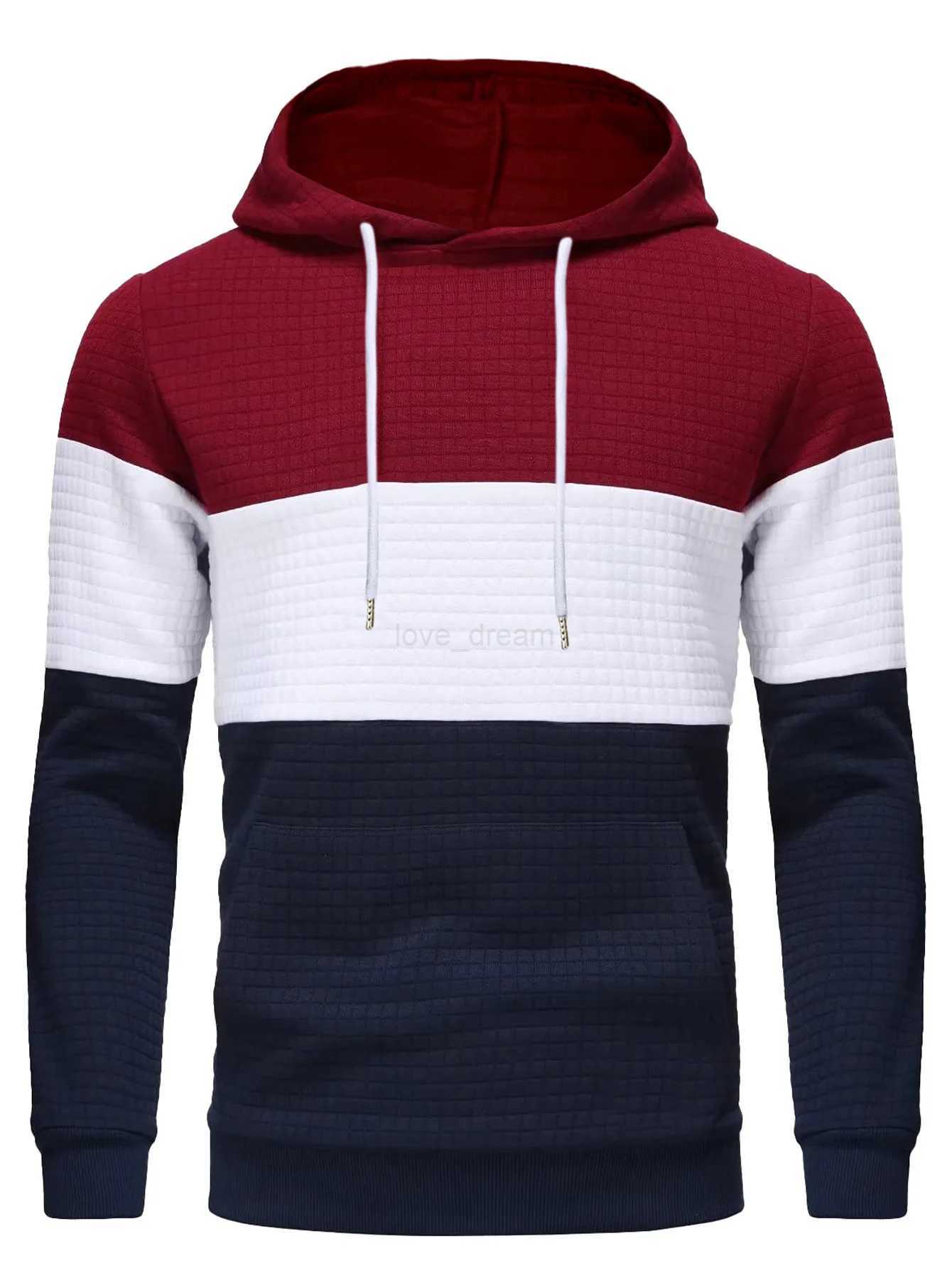 Large size mens hoodie pullover plaid color matching vintage jacquard leisure sports hoodie men SweatshirtsXJ240812