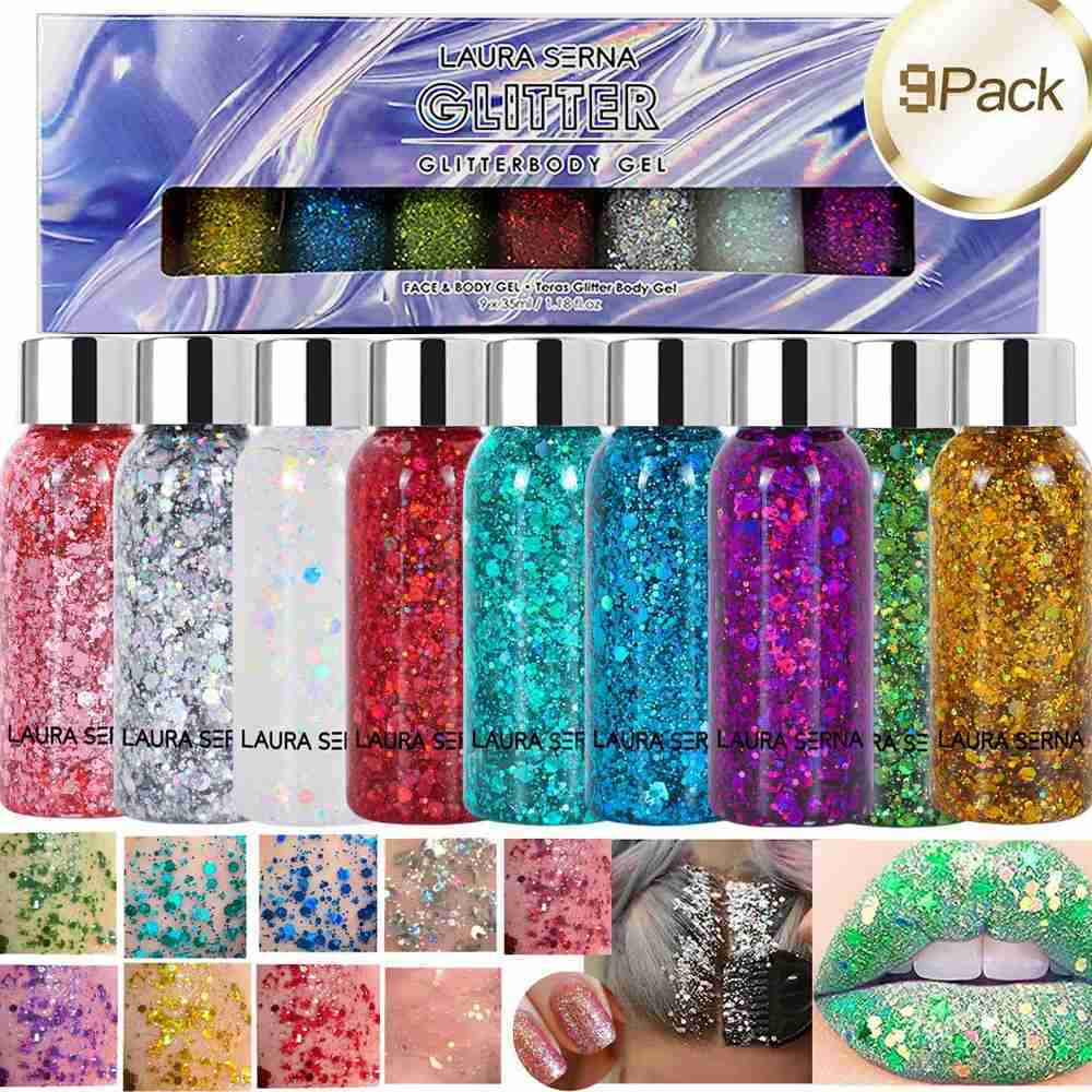 Festival body glitter gel face glitter eye shadow holographic cosmetics laser powder block nail polish glitter stick makeup W240812