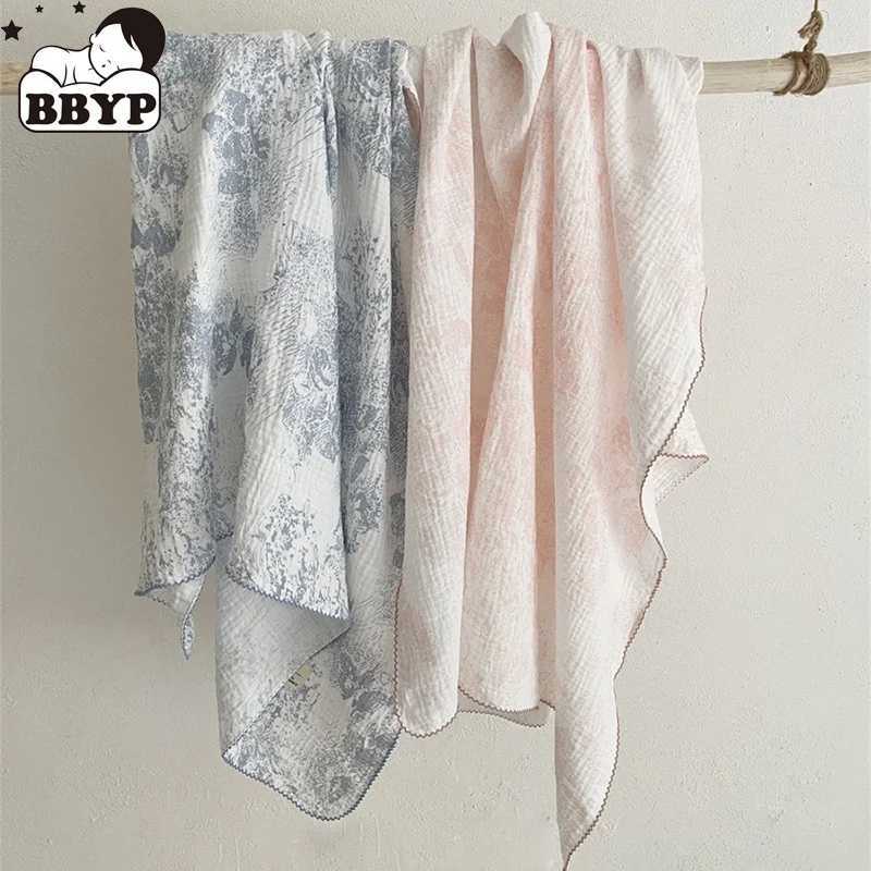 Baby blanket floral soft cotton plain weave newborn baby swaddle packaging receiving blanket quick drying bath towel baby stroller coverW240810