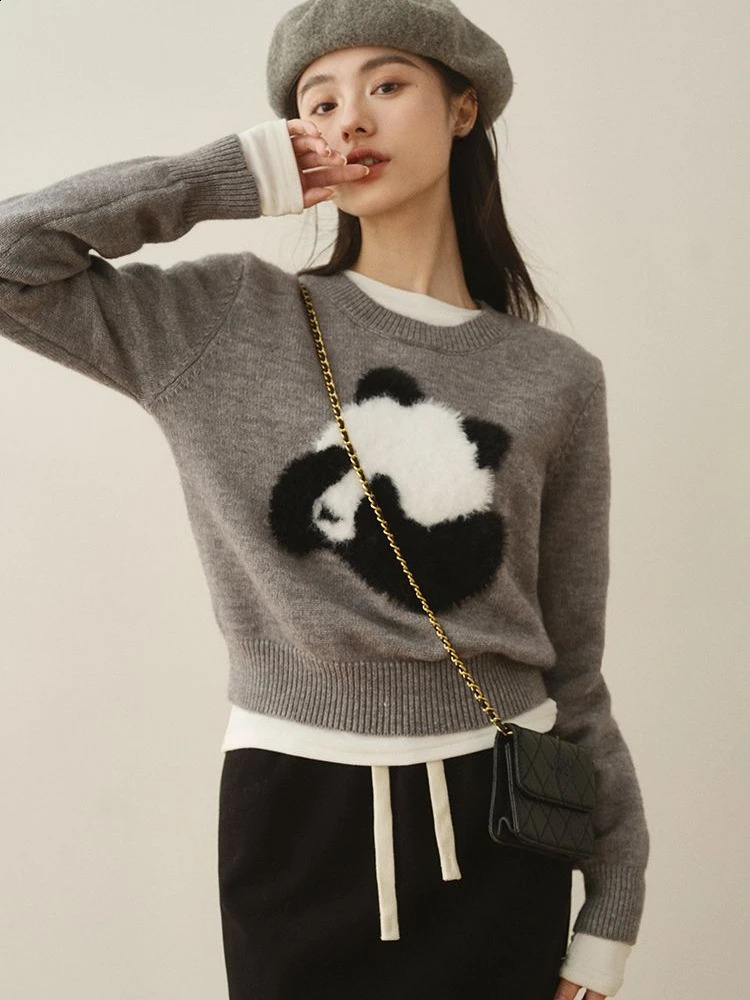 Preppy Style Sweaters Cartoon Flocking Long Sleeve Knit Crop Tops Casual Loose Pullovers All Match Fashion Cute Womens Clothing 240812