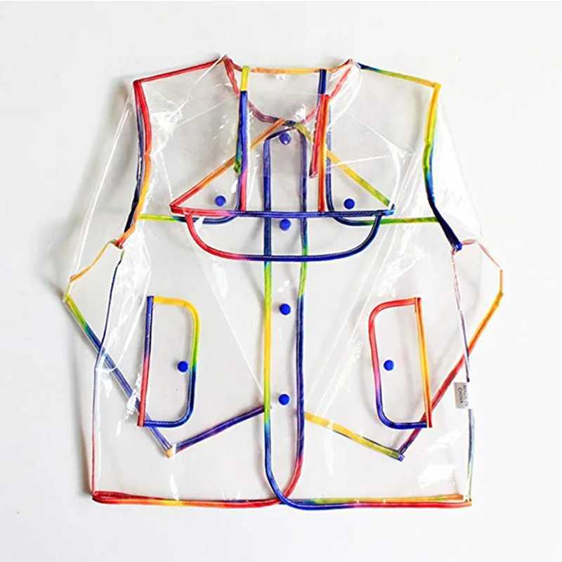 Transparent Rainbow Edge Kids Raincoat Waterproof EVA Children Rain Coat Windproof Rain Jacket Poncho Hat Kindergarden Rain Gear Y240810