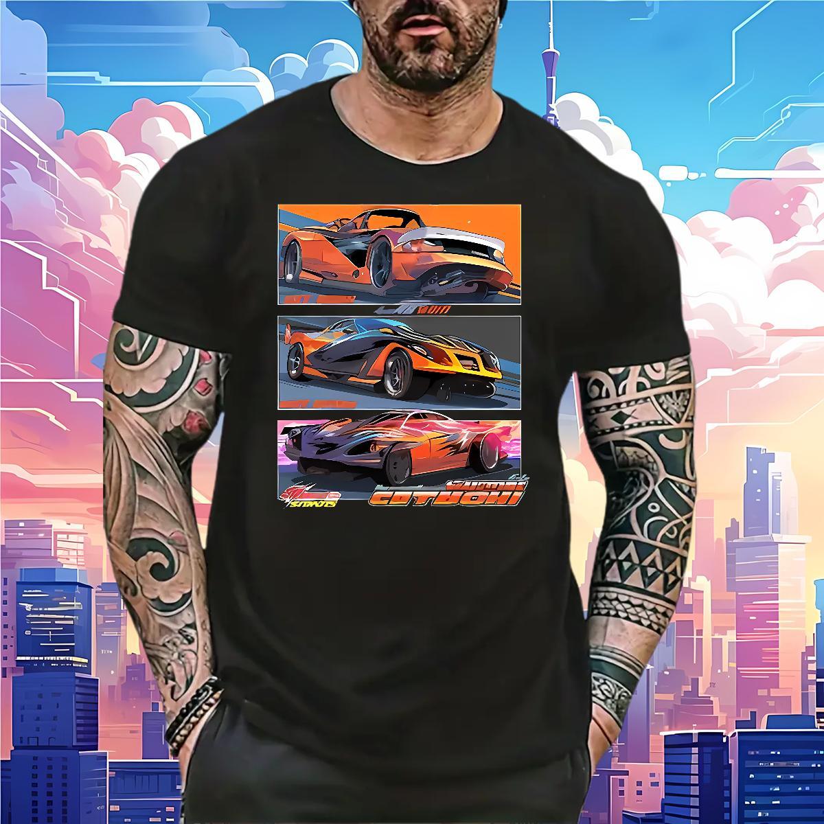 Cool Design Men Tees car 100% Cotton 230g Casual Breathable Crew Neck Man T Shirts Skull Fashion New Clothings