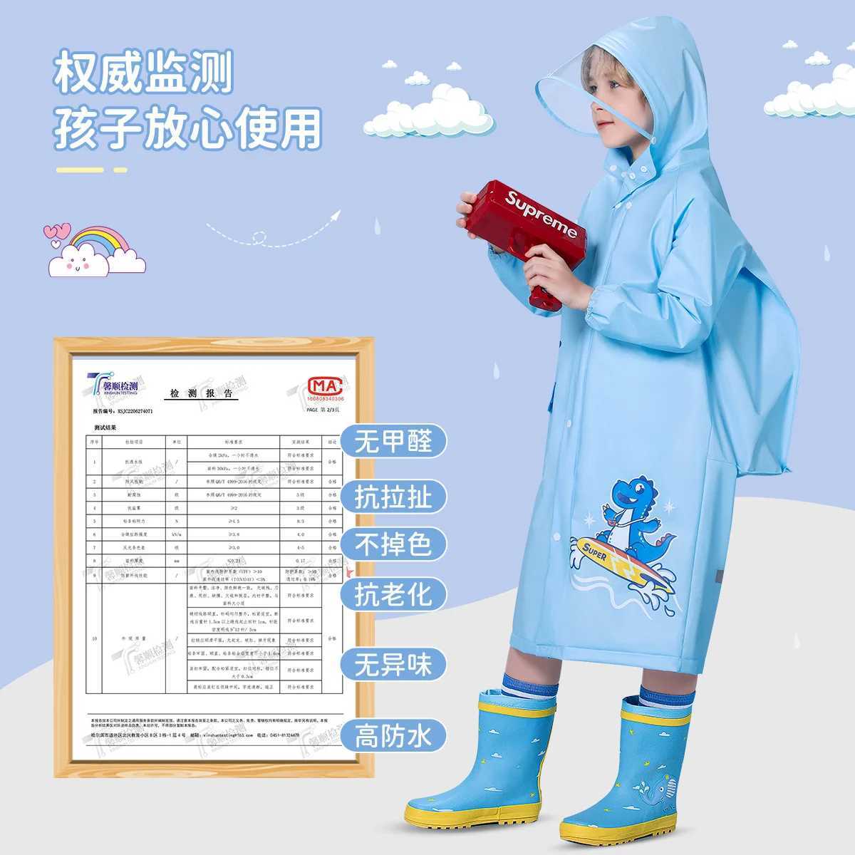 Childrens Raincoat Baby Kindergarten Rain Gear Elementary School Cartoon Poncho with Schoolbag Raincoat for Boys and Girls Y240810