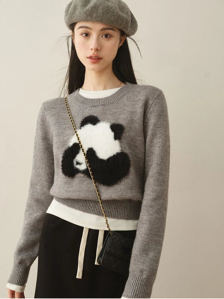 Preppy Style Sweaters Cartoon Flocking Long Sleeve Knit Crop Tops Casual Loose Pullovers All Match Fashion Cute Womens Clothing 240812