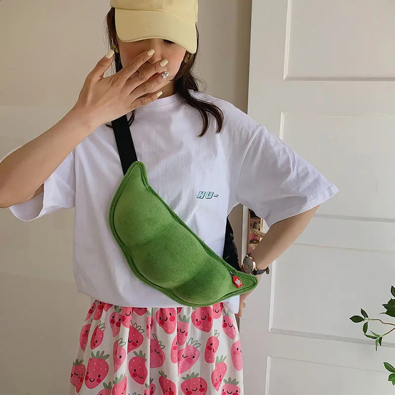 2023 Personality Creative Edamame Shape Ladies Messenger Bag Plush Pea Shoulder Fun And Funny Chest Bolsa De Mensajero 240812ZYl