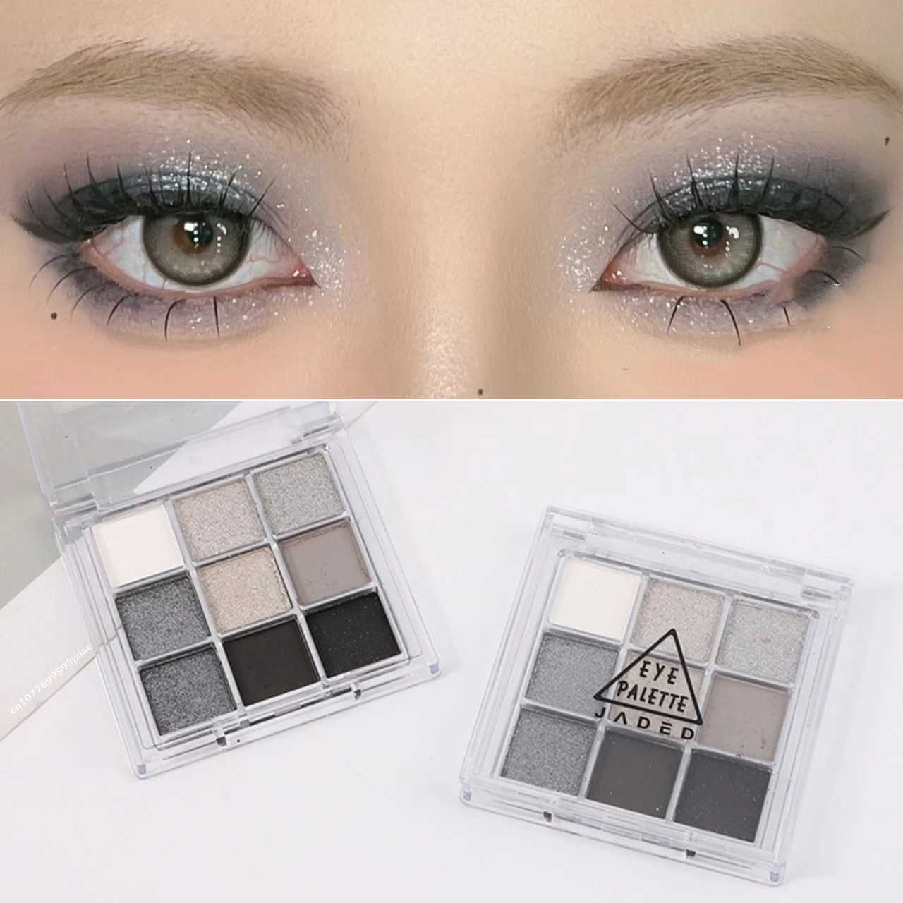Cement Grey Smoky eye shadow Palette Black Punk Black Metal l 9 Color eye shadow Tray White Bright Silk Shiny MakeupW241212