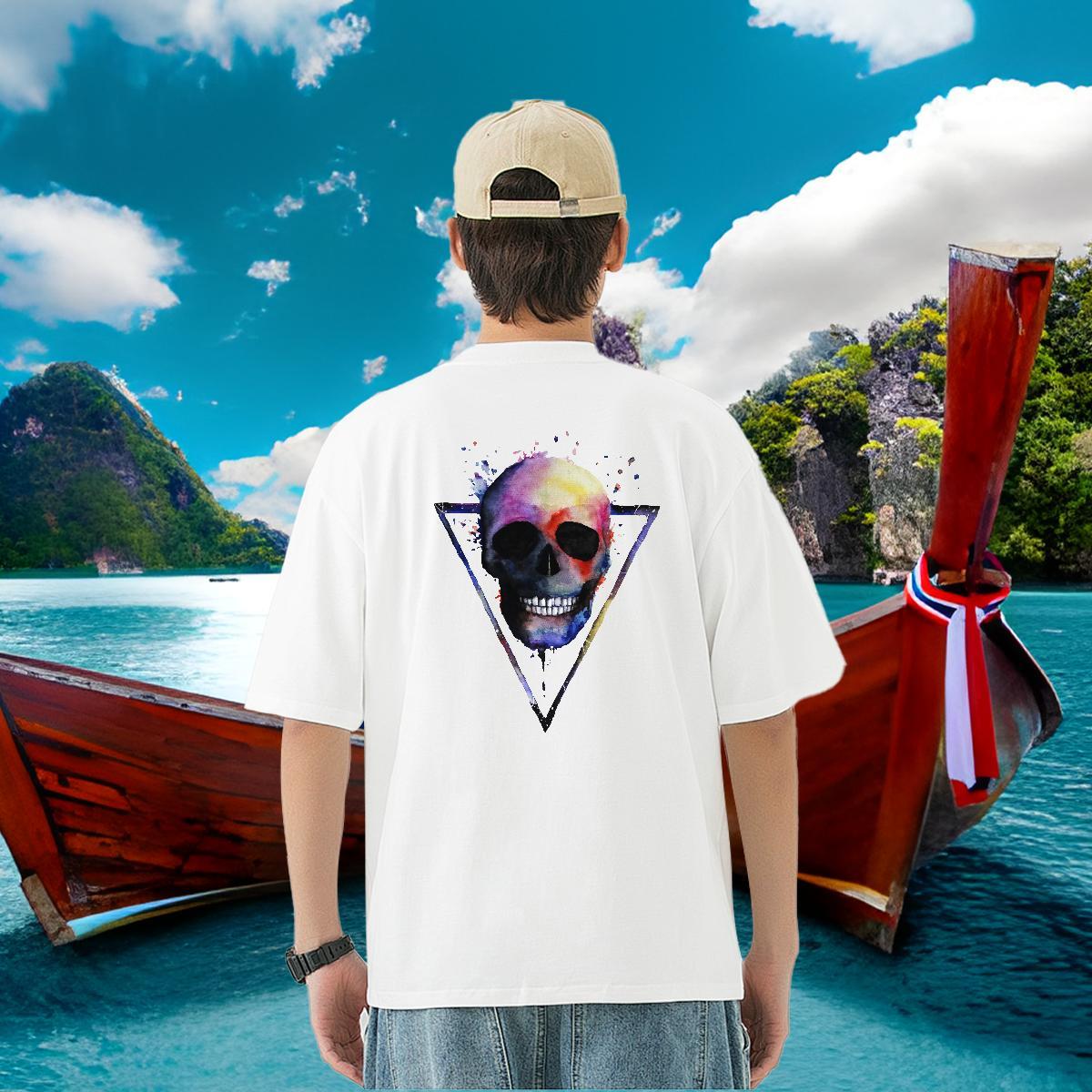 Designer T-Shirts skull Tee Shirt 230g 100% Cotton Casual Beach Free Shipping Customized Breathable Short Sleeve Men Tees