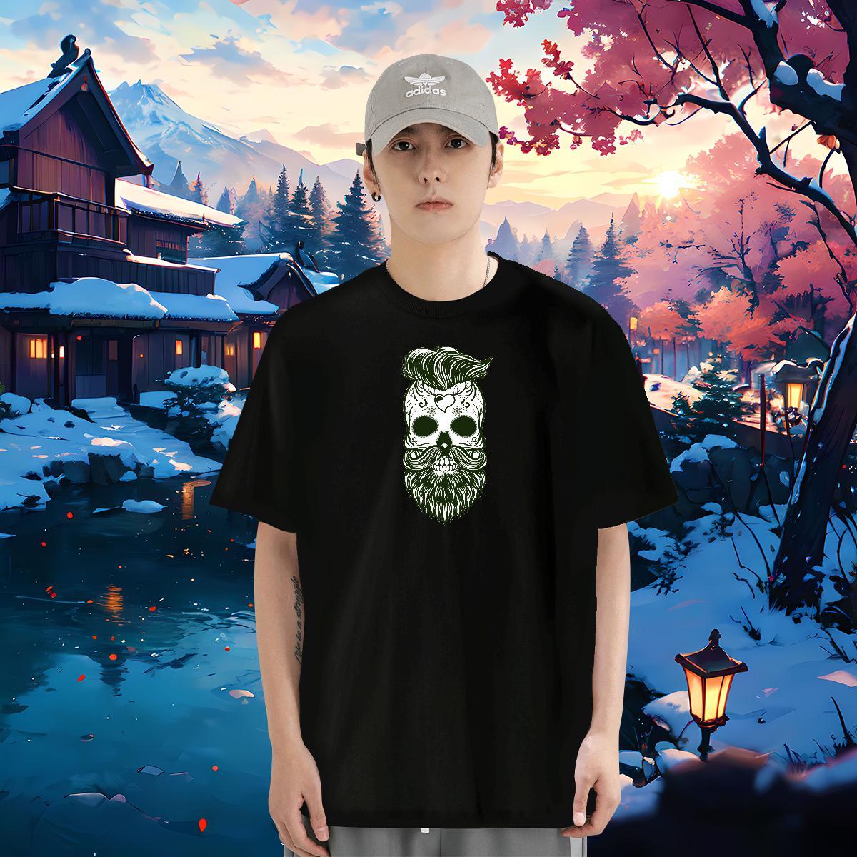 DIY Man T Shirts skull Top Tees 230g Pure Cotton Street Loose Custom Print Oversized Round Neck Short Sleeve Tshirts