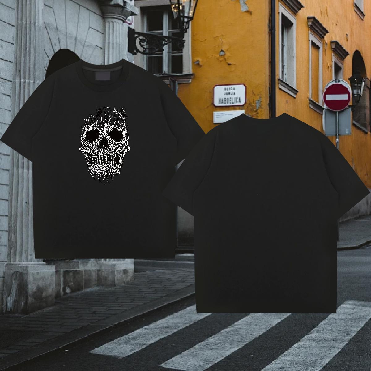 Fashion Mens T Shirts skull Tops Tees 100% Cotton 230g Outdoor Loose Fit Asian Size Pure Cotton Mens Tshirts