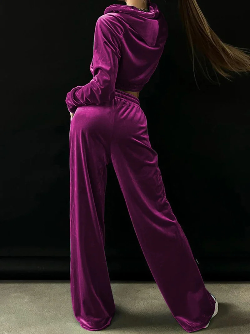 Velvet 2 Piece Sets Women Outfit Autumn Clothes Women Hoodies Sweatshirt Top and Pants Sets Velour Sweatsuits Woman Sets 240812