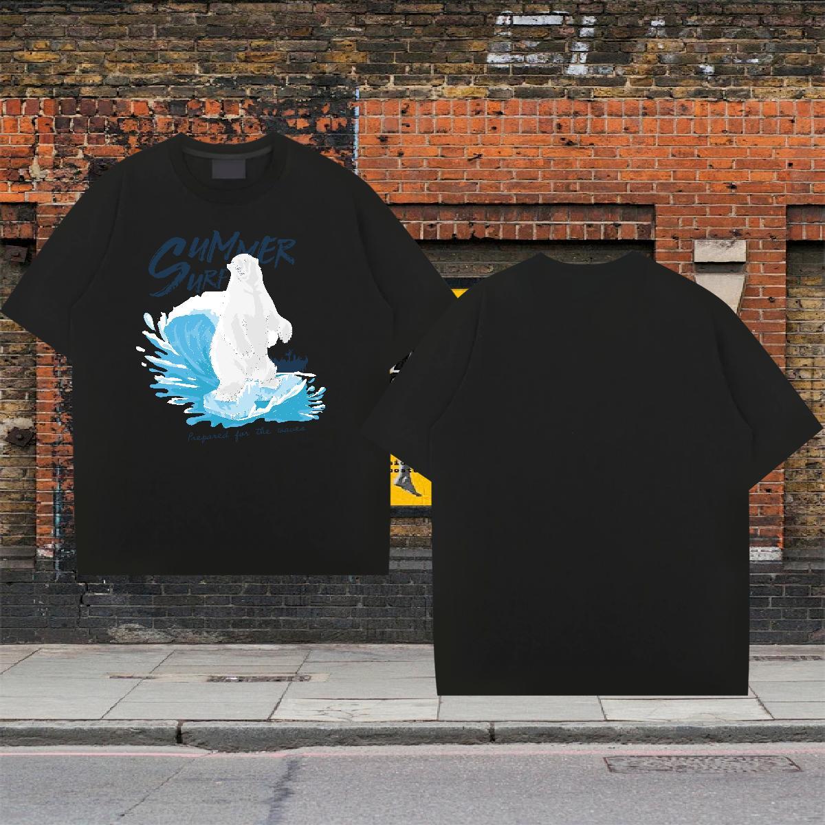 Wholesale T Shirts Men bear Breathable Anime Printing Street Asian Size 230g Pure Cotton Men Tshirts Fashion Casual Tops