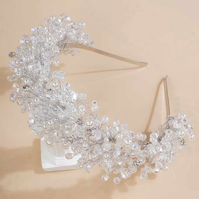 Pearl Crystal Bridal Crown Headpieces Handmade Party Wedding Hair Accessories Vintage Rhinestone Women Headband Tiaras 240805