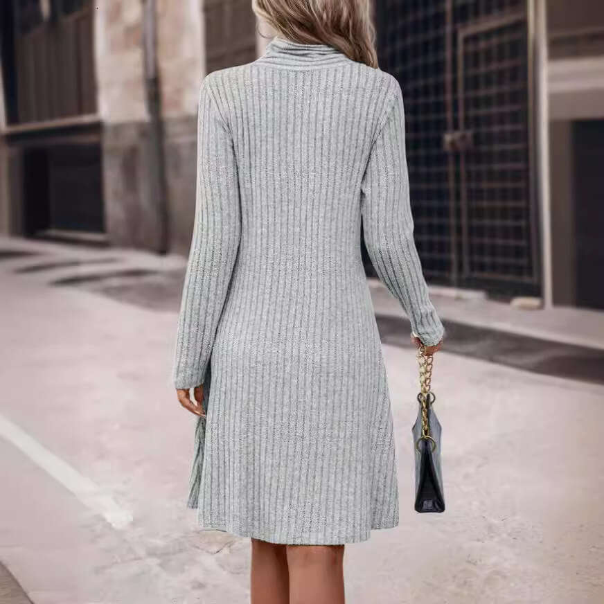Womens Tiktok2024 Temperament Casual Solid Color Knitted Long Sleeved Dress Polka Point Chiffon Long Sleeve Dress Sexy Dress Temperament Novelty Silk 