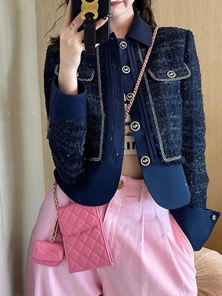 Elegant Lady Outwear Jackets Vintage Korean Fashion Yellow Tweed Jacket Coat Women Sweet Stylish Winter Woolen Short Coats 240812