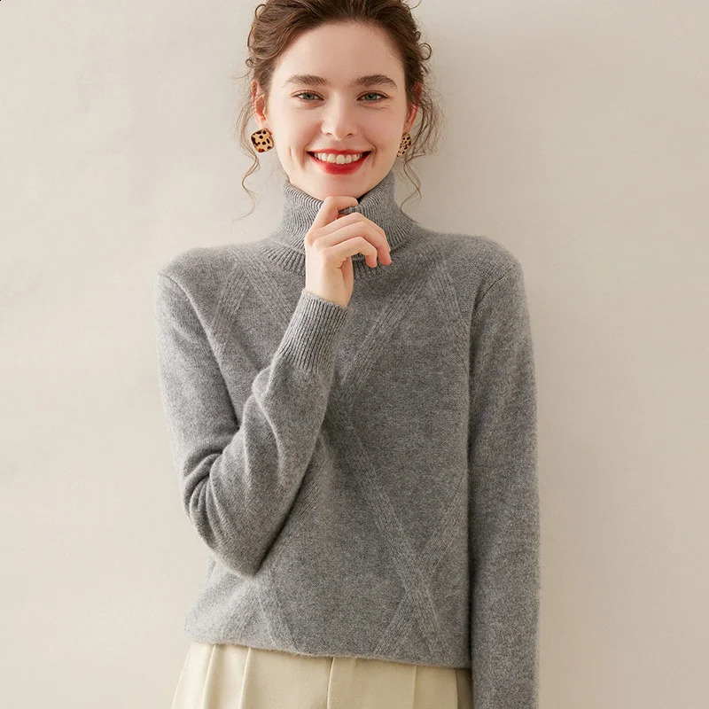 Autumn and Winter Turtleneck Cashmere Sweater For Women 100 Pure Cashmere Lapel Mat Knitted Loose Thick Pullover Sweater Top 240812